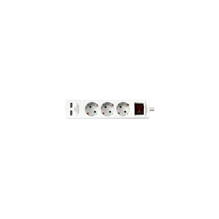 Base Enchufe 3 Tomas Con Interruptor + 2/USB