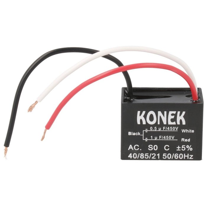 Condensador Permanente Poliester 0.5µF+ 1.0µF  450V Con Cable 3/Hilos